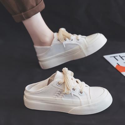Tuval Ayakkabılar Kadınlar İçin Yeni Çok Yönlü Kalın Tabanlı İki Yönlü Giyilebilir Slip-on Kadın Ayakkabıları Beyaz Ayakkabılar Kadınlar İçin Günlük Spor Ayakkabılar
