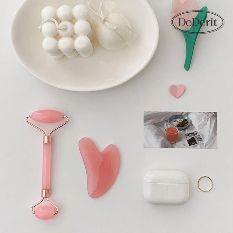 Pink Heart Roller Guasha Set Facial Self-Massage Tool