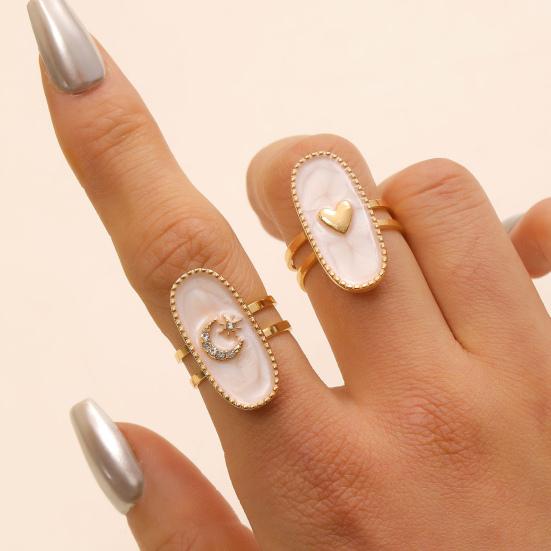 Finger Ring Oval Design Adjustable Opening Enamel Process Women Ring Multi-Symbol Design Hearts Stars Moons Pattern
