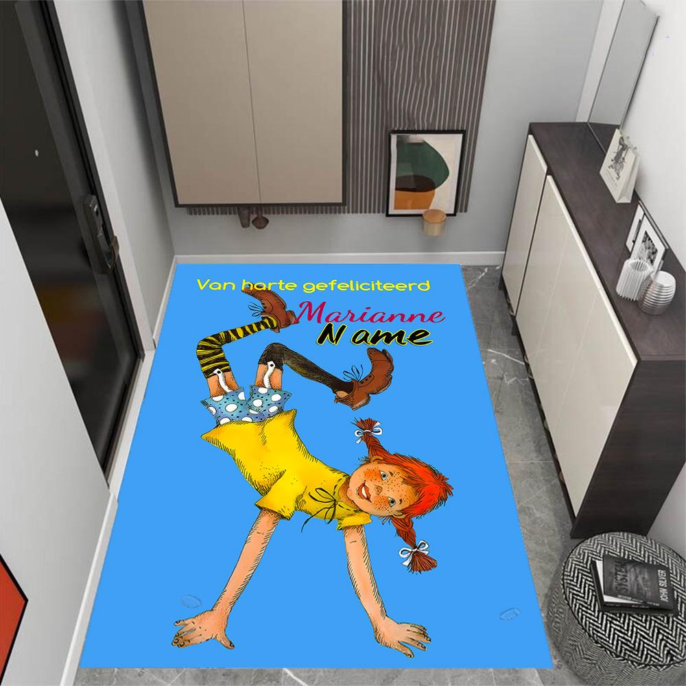 Pippi Monkey Friend. Customized Name Area Rug Suitable for Dormitory Hallway Playrooms Dining Room Anti-slip Rug Office home decor