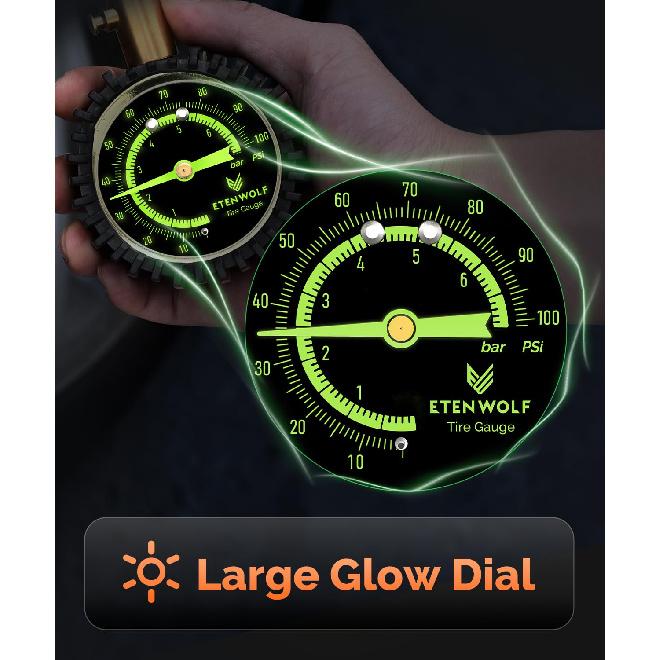 ETENWOLF Tire Pressure Gauge 0-100 PSI, ANSI B40.1 Grade A Accurate Tire Gauges For Tire Pressure With Large Glow Dial, Air Pressure Gauge For Tires,