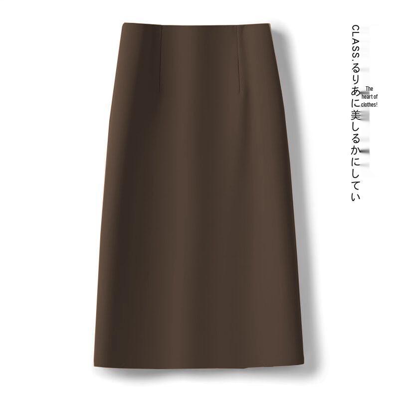 Petite High Waist Midi Skirt with Back Slit - Women's 2025 Spring/Autumn A-Line Slimming Style
