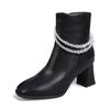 White Booties Women Block Heel Square Toe Beige Skinny Boots  New Fall French Ankle Boots High Heel