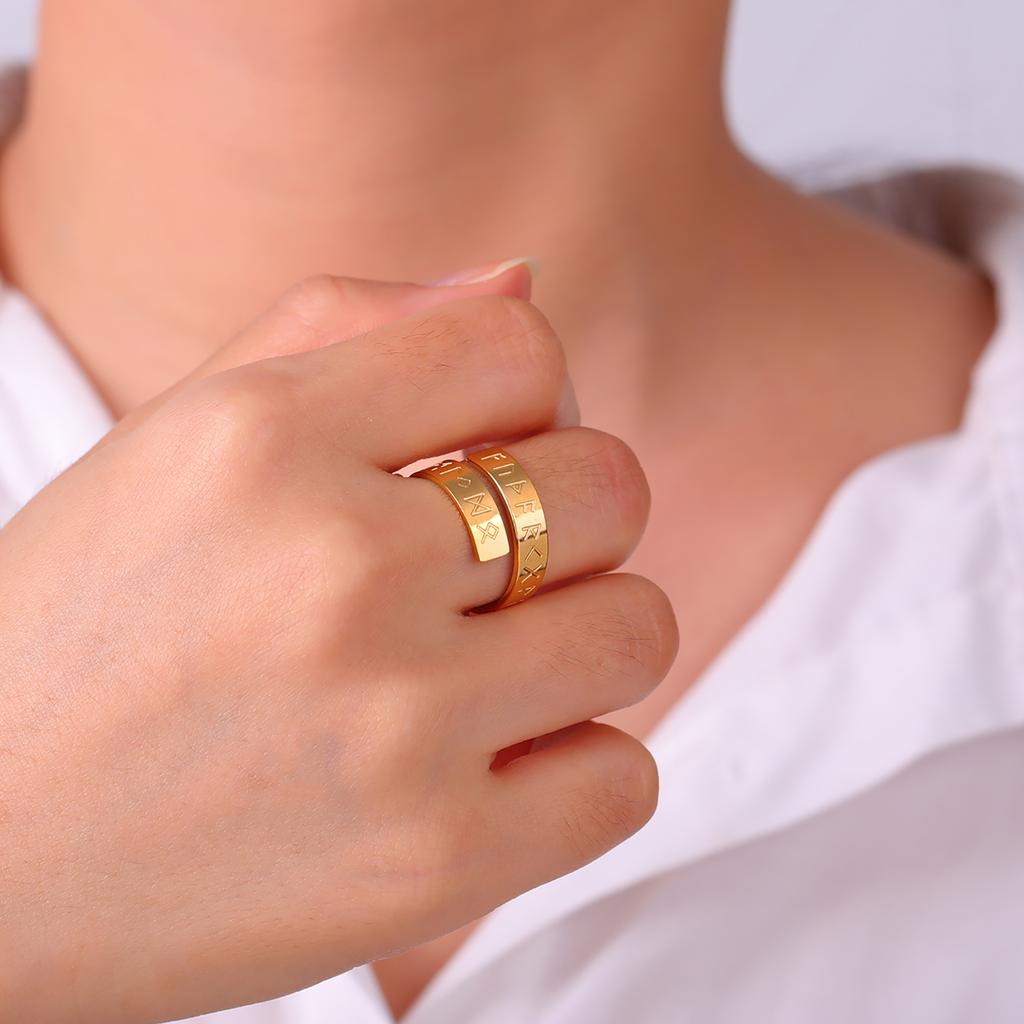 Odin Runes Nordic Letter Rings Stainless Steel Wide Open Ring Women Men Vintage Protection Amulet Futhark Jewelry Gift