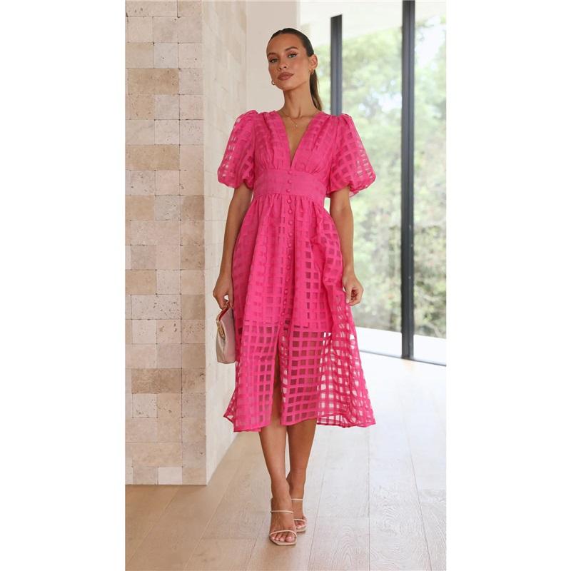 European And American Style Summer New Style Ladies Multicolor Lantern Sleeve Dress Casual Party Dress Women
