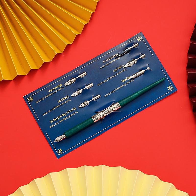 Fountain Pens Vintage Wood Calligraphy Dip Holder 6 Nibs Lettering Sketching Kit