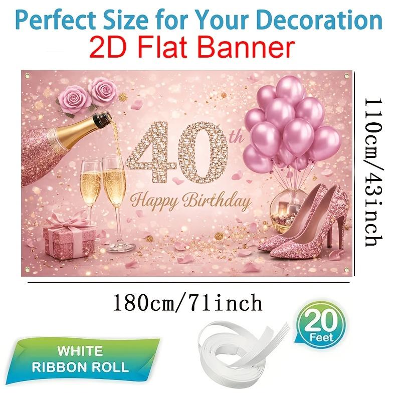1Pcs Happy 40th Birthday Champagne Pink Roses Decoration Background Birthday Backdrop Decorations For Photo Studio Booth Party