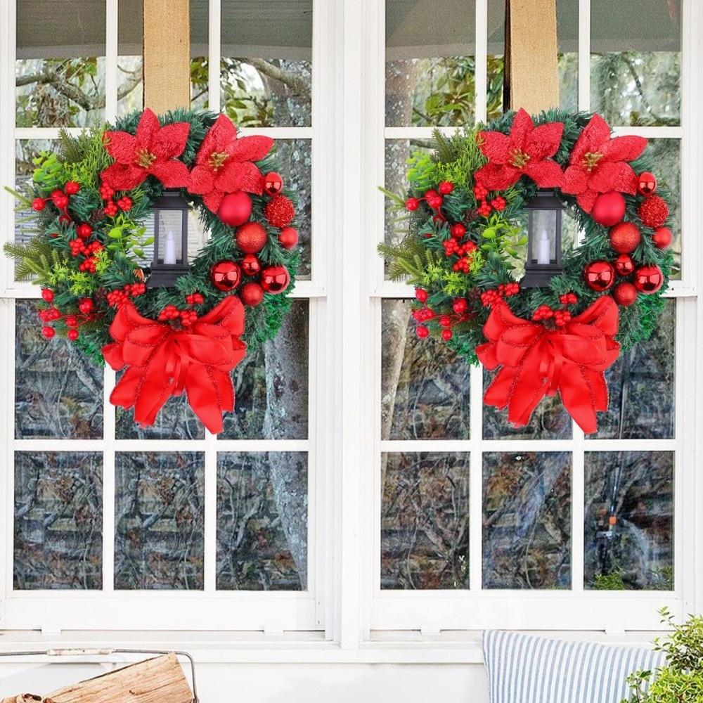 Holiday Decor 30cm Christmas Wreath Red Berries Frosted Branches Artificial Garland Plastic Christmas Decoration Wall Decor