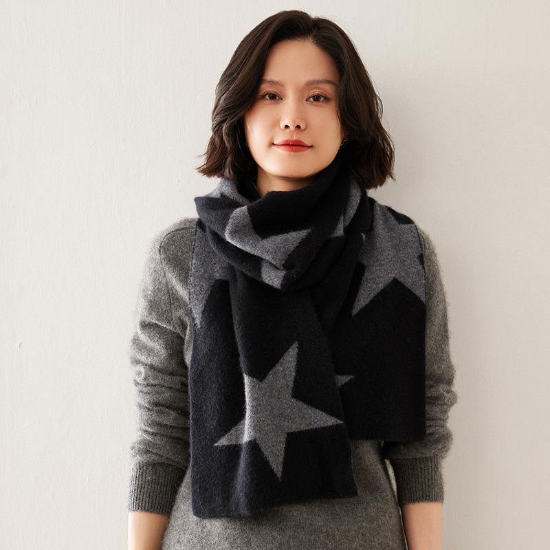 Women s 100% Pure Cashmere Color Block Knit Scarf - Autumn/Winter Thickened Warm Shawl