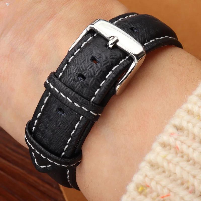 Top Layer Cowhide Genuine Leather Bracelet 18mm 20mm Red Orange Stitching Buckle 21mm 22mm 23mm 24mm Fashion Watch Accessorie