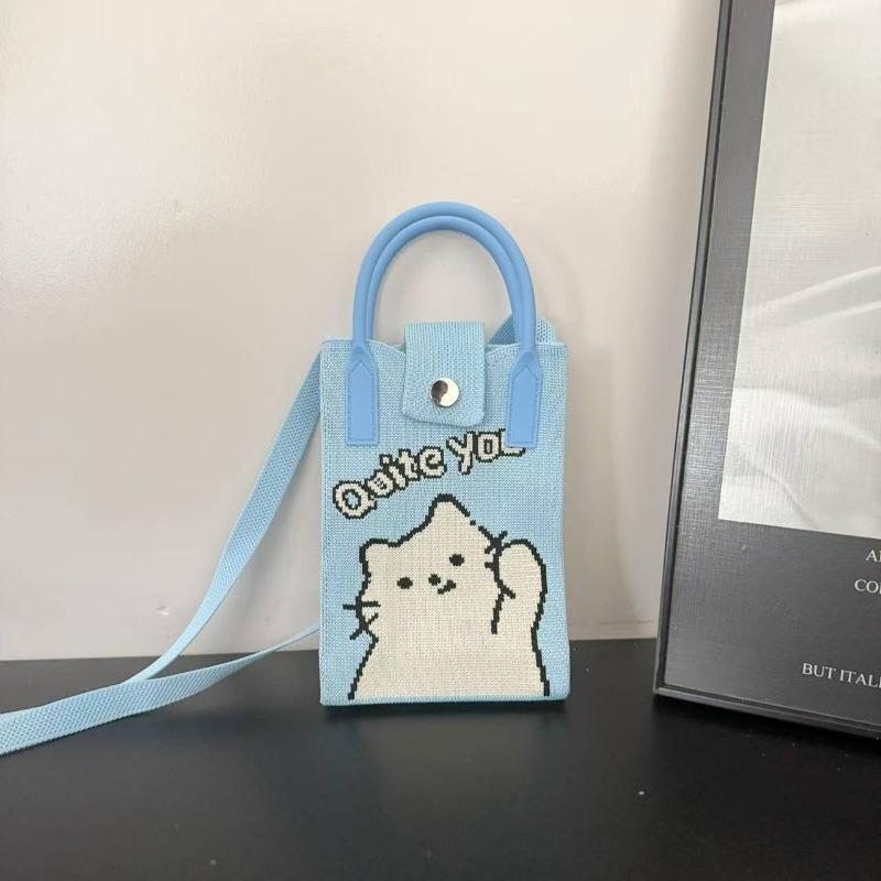 

Spring new mobile phone bag flying woven bag casual women s bag bright bear versatile knitted bag dopamine small 12*19CM