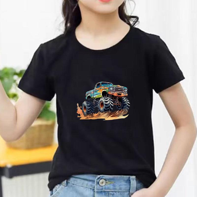 Kids Cotton T Shirt Bold Multicolor Offroad SUV Print Crew Neck Short Sleeve Tee Casual Boys Girls Summer Tops