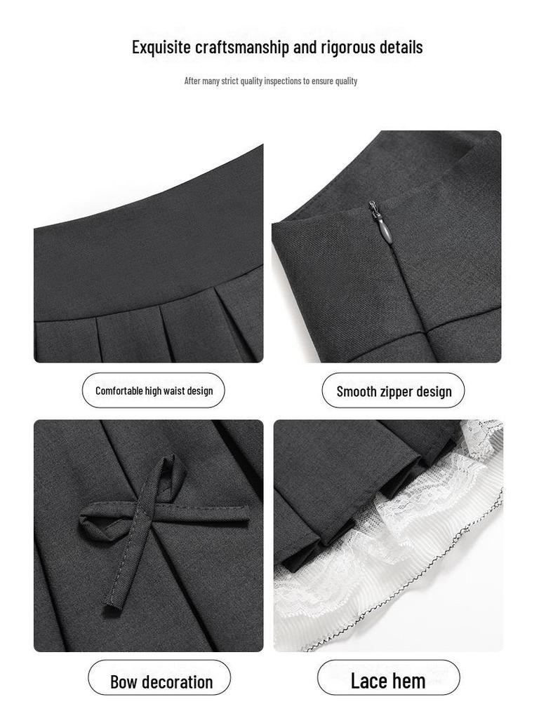 Dámská jarní/letní sukně s vysokým pasem, krajkou a mašlí, áčkového střihu, plisovaná - baletní styl