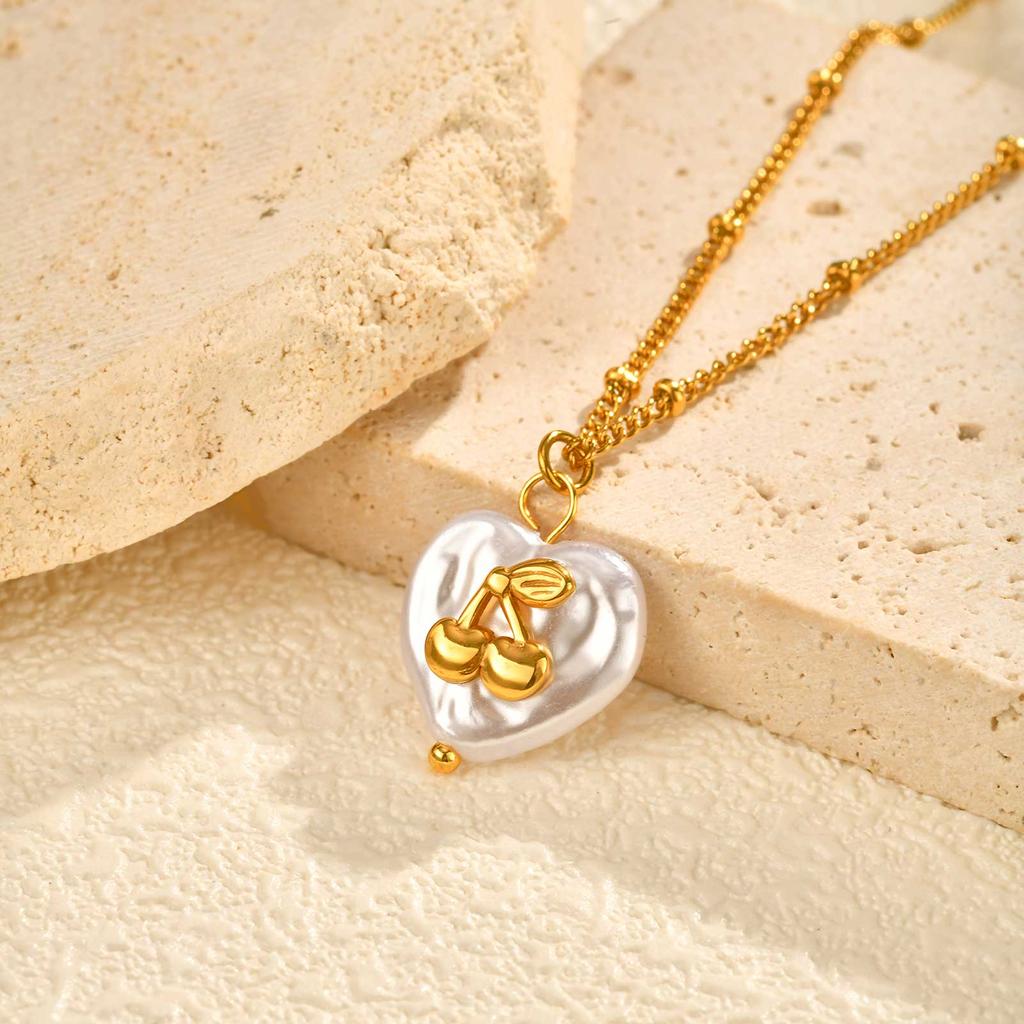 Stainless Steel Bowkont Square Necklace for Women,Flower Heart Shaped Cherry Spacer Bead Chain Necklaces,Trendy Jewelry Gifts