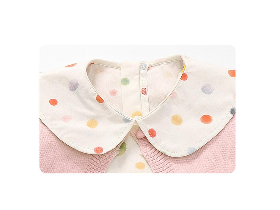 Girls' Polka Dot Doll Collar Knit Dress & Cardigan Set - Spring/Autumn Two-Piece Outfit