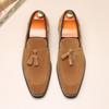 Fashion High Quality Tassels Loafers New Men's Pointed Suede Leather Shoes Male Designer Formal Wedding Prom Dress Homecoming Footwear