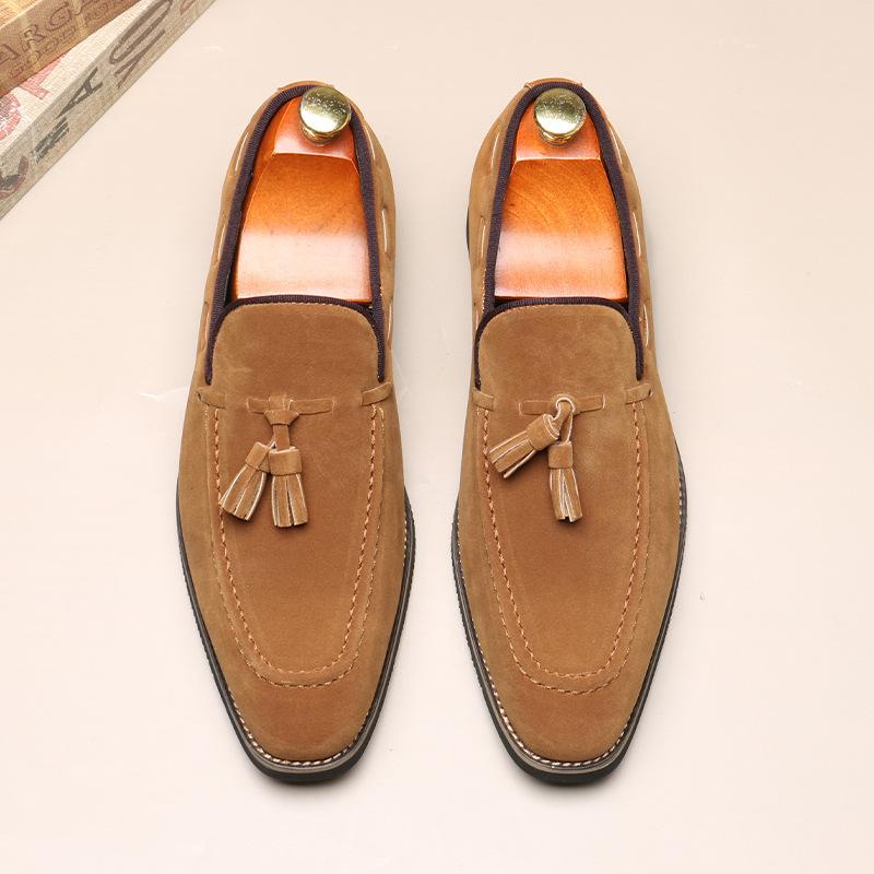 High Quality Tassels Loafers New Men's Pointed Suede Leather Shoes Male Designer Formal Wedding Prom Dress Homecoming Footwear