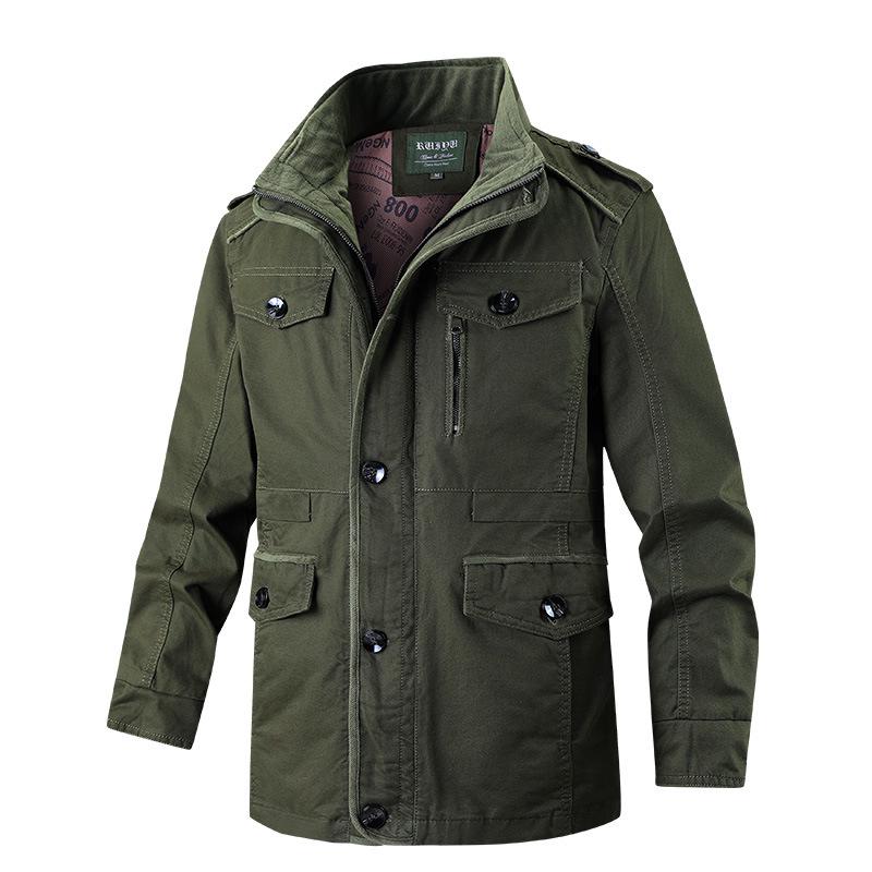 Men's Mid-Length Cotton Jacket - Spring/Autumn, Thin, Casual, Loose, Large Sizes, Dad Style.