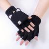 1 Paar Damen Winter Niedliche Katzenohr Halbfinger Klapphandschuhe - Weiche Winddichte Warme Handschuhe