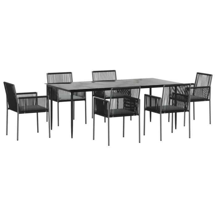 VidaXL Garden Dining Set Cushions 7 Pcs Black Rattan and Steel 3187071