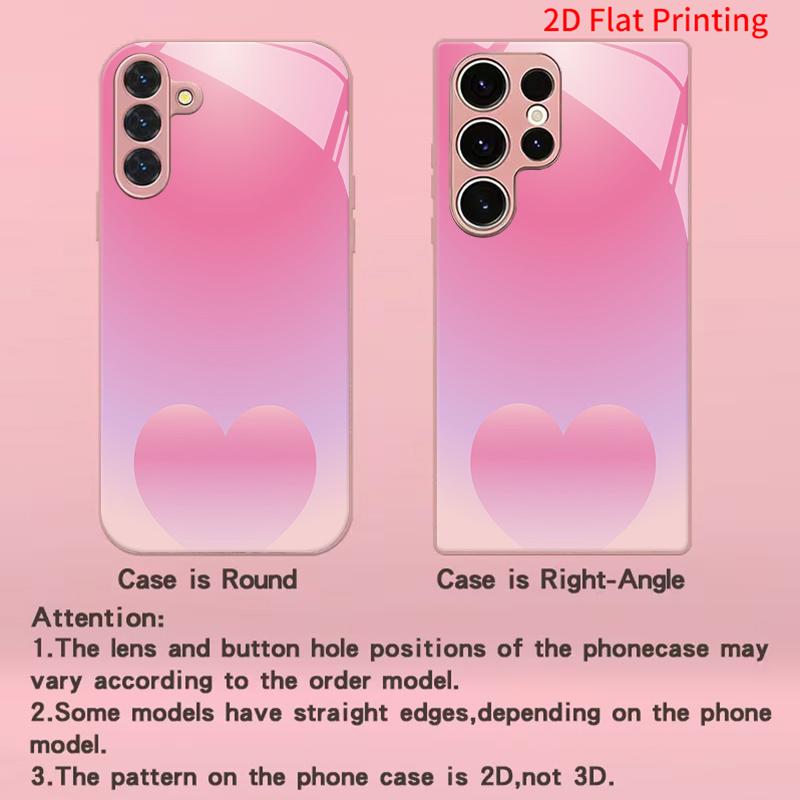2DFlat Samsung electroplated tempered glass phone case,Soft Pink Heart DesignSuitable for Galaxy S26 S23 S24FE S25ULTRA S22 S21