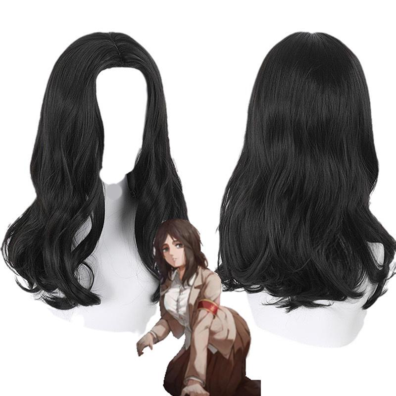 Attack On Titan Pieck Finger Cosplay Parykker 60 cm Langt Svart Hår Varmebestandige Syntetiske Parykker Halloweenfest Kvinne Rolle Rekvisitter