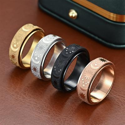 Stainless Steel Star & Moon Rotating Ring - Anti-Anxiety Stress Relief Accessory for Women & Men  Jewelry