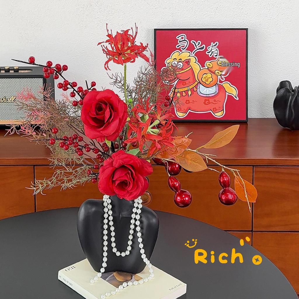 Spring Festival Red Fruit Faux Flower Arrangement for New Year, Wedding, Living Room, or Dining Table Décor