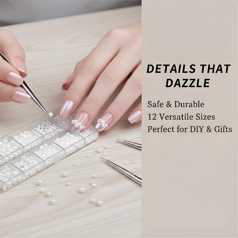 12Grids Shiny Silver Half Round Nail Studs Beads Flatback Pearl Rivets Mixed Size Y2K Nail Art Decorations DIY Manicure Charms