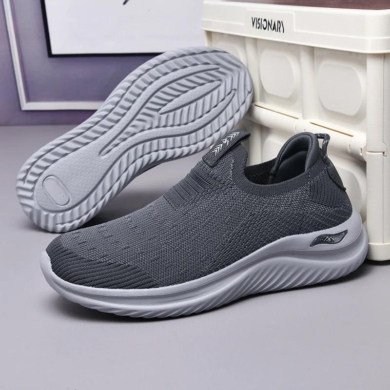 Walking Shoes Men Mesh Comfortable Slip-on Casual Flat Tennis Shoes Black Casual Breathable Big Size Sneakers for Men
