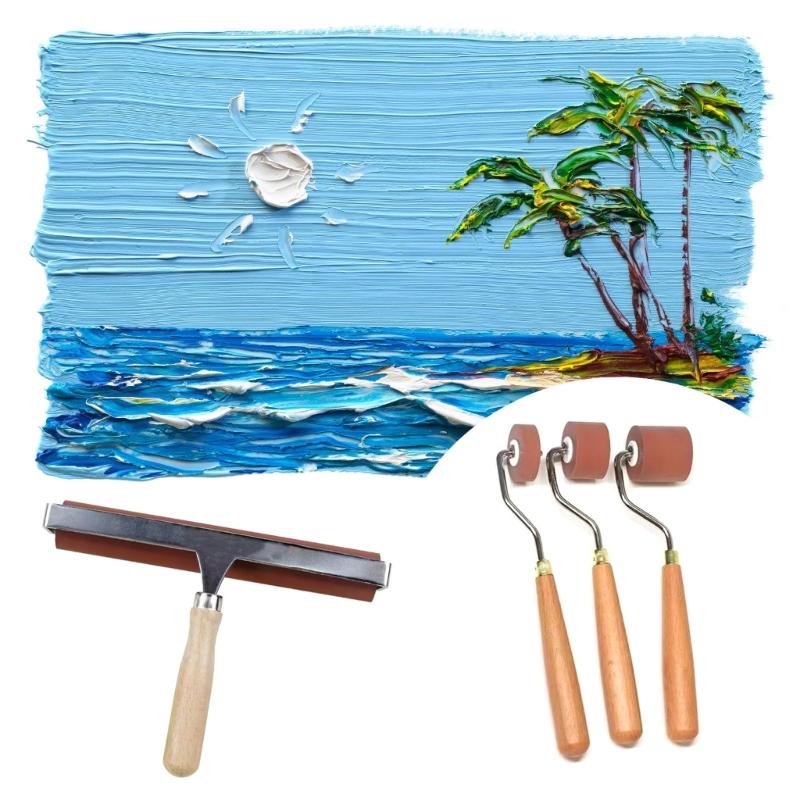 1/3Pcs Rubber Brayer Rollers for Crafting, Wood Handle Rubber Rollers for Printmaking, Wallpaper Roller Painting Tool