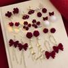 Women's Red Bow Plush Flower Earrings - Elegant Retro Christmas Dangles for Autumn/Winter