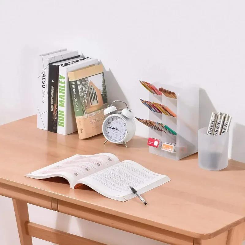 Suport multifuncțional pentru pixuri cu 4 compartimente – Inserare înclinată, Organizator de birou transparent (Stil Minimalist Nordic, Depozitare Estetică