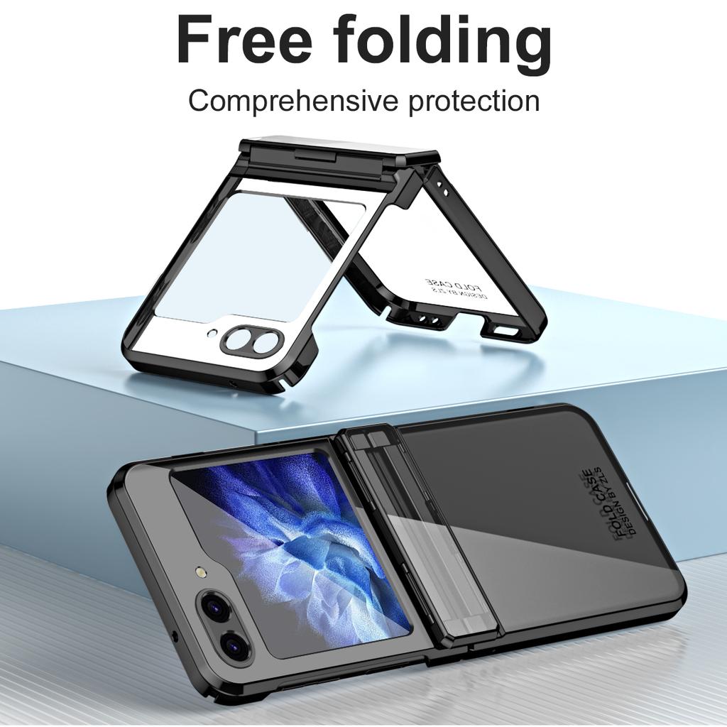 Luxury Clear Plating Case For Samsung Galaxy Z Flip 6 5G ZFlip6 Flip6 Protection Folding Shockproof Hard Plastic Phone Cover