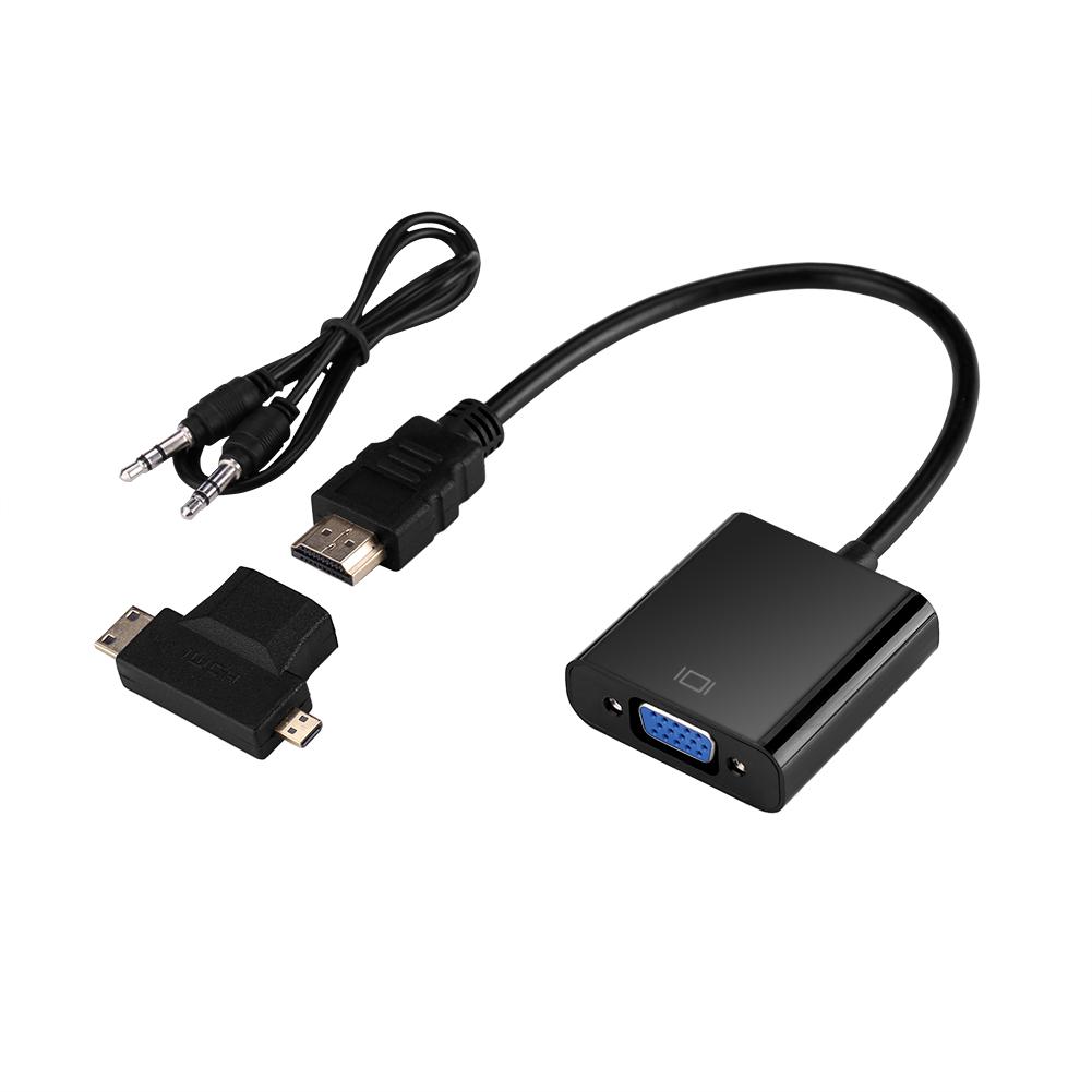 HDMI To VGA Adapter With Audio Cable T Type Micro Mini HDMI Connector For PS3 PS4 Xbox360 Black