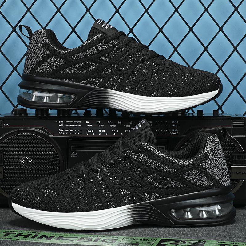Autumn low-top large-size men's shoes fly-woven mesh breathable running shoes air cushion soft-soled sports shoes