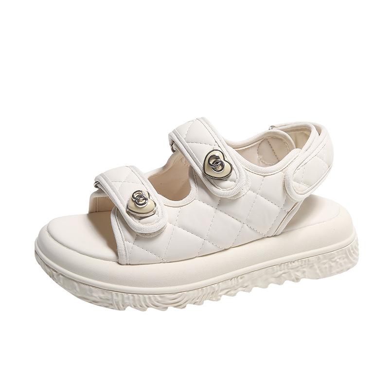 Xiaoxiangfeng thick-soled outer sandals summer 22 new Velcro casual shoes stepping on shit soft-soled Roman shoes 35 бежевый