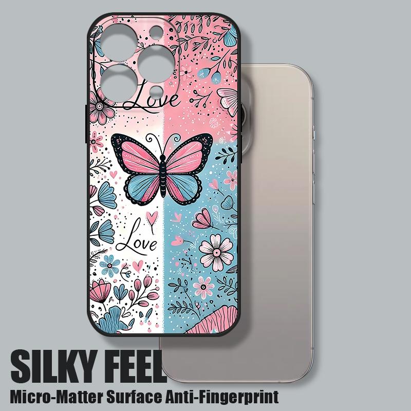 For iPhone 17 Pro Max Case Blue Pink Butterfly Floral Pattern TPU Silicone Soft Cover For iPhone 16 Pro Max 15 14 13 12 11 16E Air