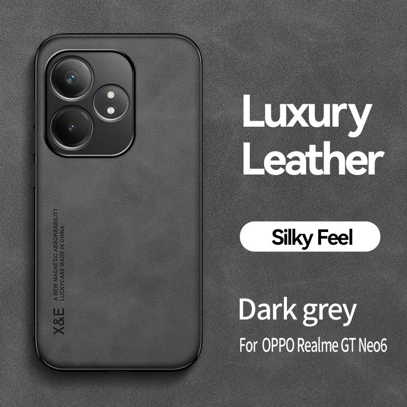 For Realme GT6 GT T6 Neo6 SE Etui Luksus Lær Magnetisk Bilholder Telefonetui For Oppo Realme GT Neo 6 Global Versjon Deksel