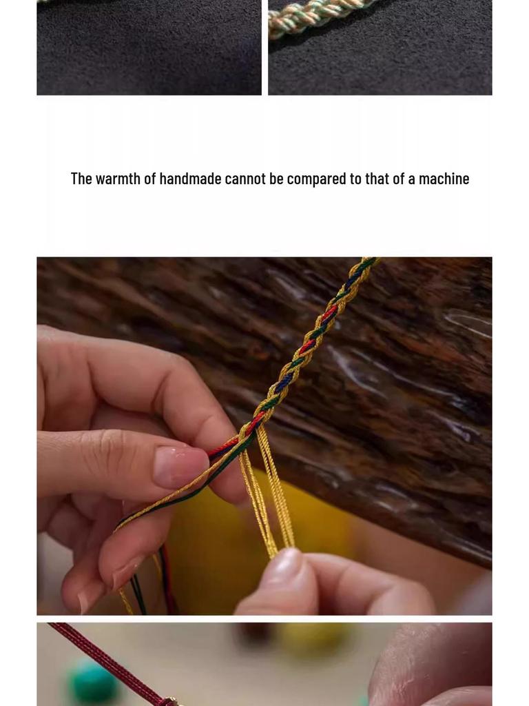 Tibetan Eight Treasures Compass Pendant Necklace with Braided Rope Amulet