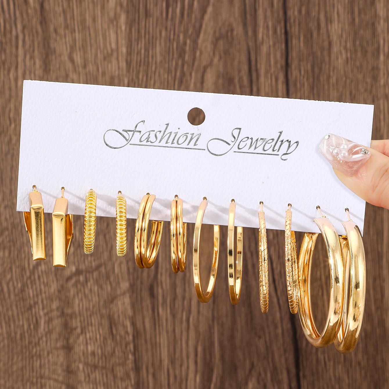 

Набір сережок-кілець з металу в стилі ретро-мінімалізм - Креативний геометричний дизайн Alloy