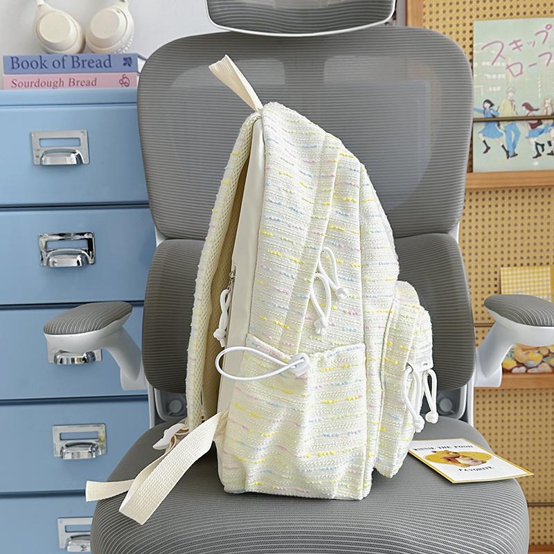 Cute Striped Backpack with Lace Trim, Lightweight School Bag for Women and Teens