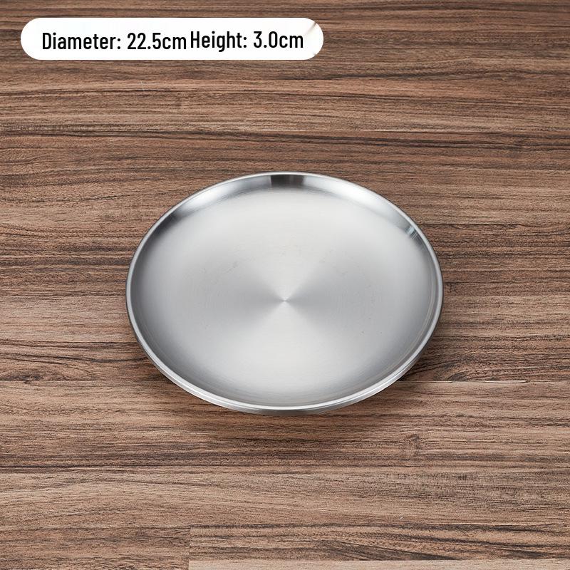 Korean Style Double-Layer Non-Magnetic Stainless Steel Insulated Golden Round Dinner Plate Tray