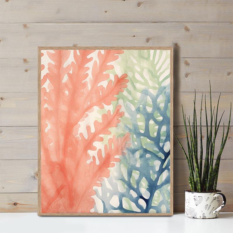 Blue Green Orange Seaweed and Corals Posters Prints Canvas Printing Modern Wall Art Picture for Living Room Home Decoration