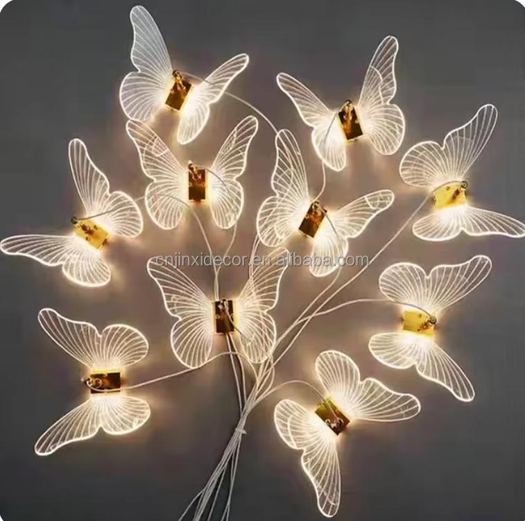 10-Head Wedding Props Crystal Luminous Butterflies Chandelier Light Detachable Hotel Stage Pendant Lamps Ceiling Hanging