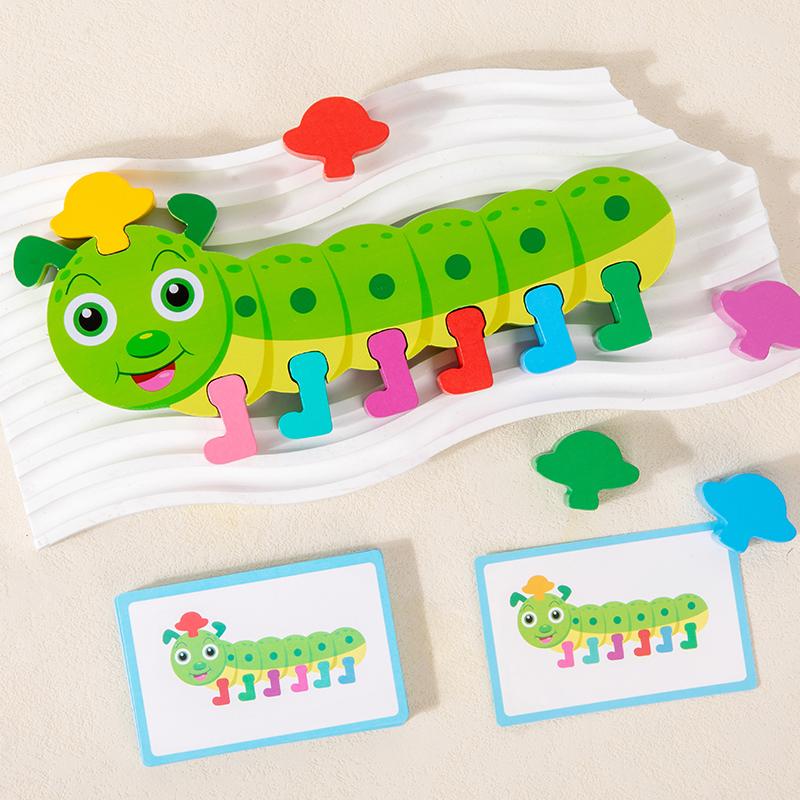 Wooden Caterpillar Montessori Creative Toy Color Matching Game Kid Fine Motor Skills Educational Toy Hand Eye Coordination Gifts