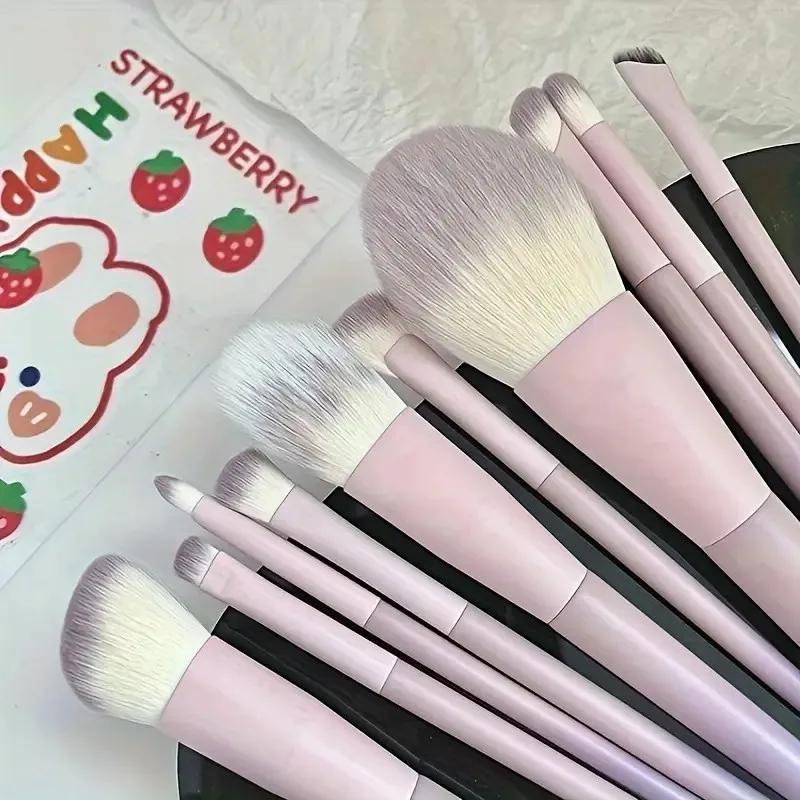 10Pcs Pink Purple Gradient plastic handle makeup brush powder brush foundation make-up brush concealer brush