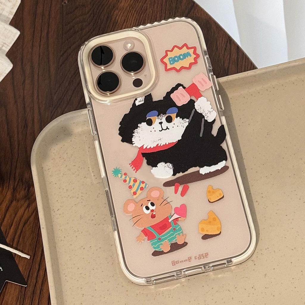 Magnetic Cartoon 16promax Transparent IPhone 15 Mobile Phone Case Suitable for 13 Hammer Cat Rotating Bracket 14 Soft