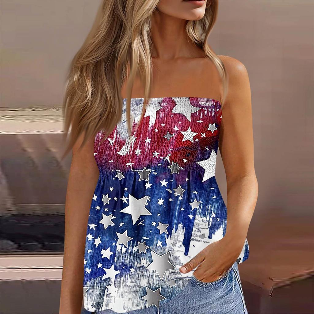 Summer Tube Tops For Women,Cute Sexy Off Shoulder Print Sleeveless T-Shirt