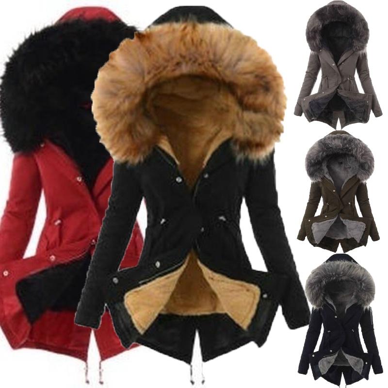 Luxuriously Warm Winter Womens Parka Outwear Military Hooded Coat With Fur Lining